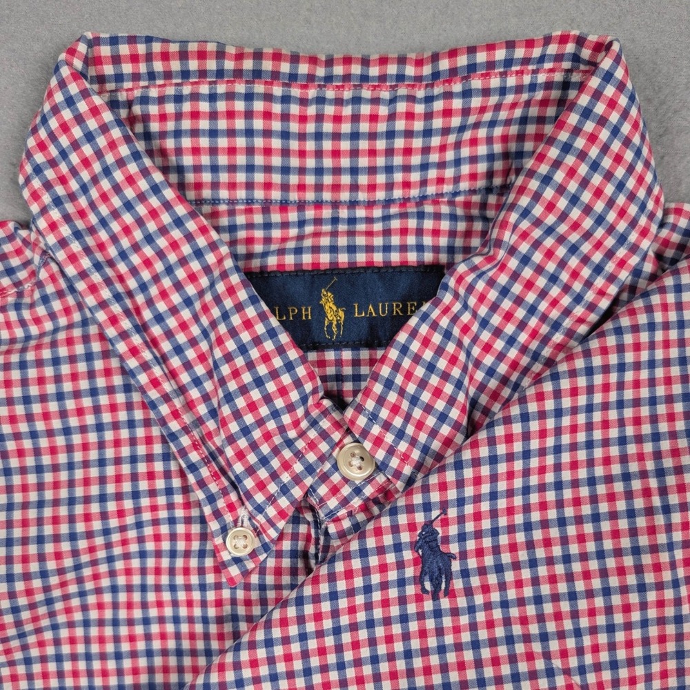 Ralph Lauren Button Down Shirt Mens XL Red Blue Gingham Long Sleeve Pony Logo